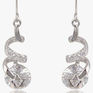 Cubic Zirconia faceted bridal pierced silver tone twisted design drop earrings